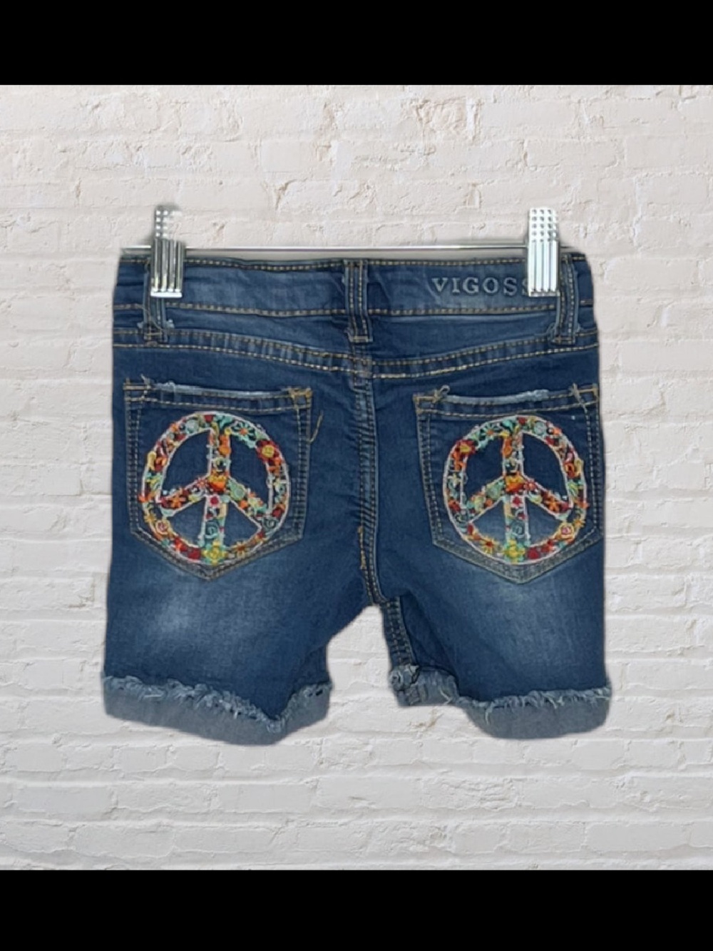 Vigoss Embroidered Peace Sign Denim Shorts